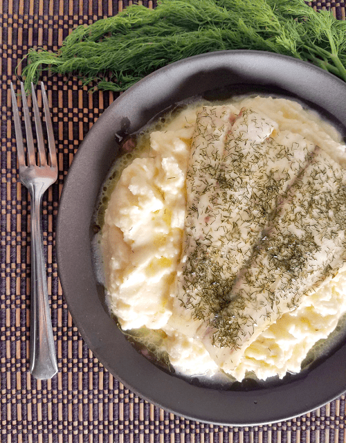 Healthy 20 Minute Dinner Lemon Dill Fish Over Cauliflower Mash